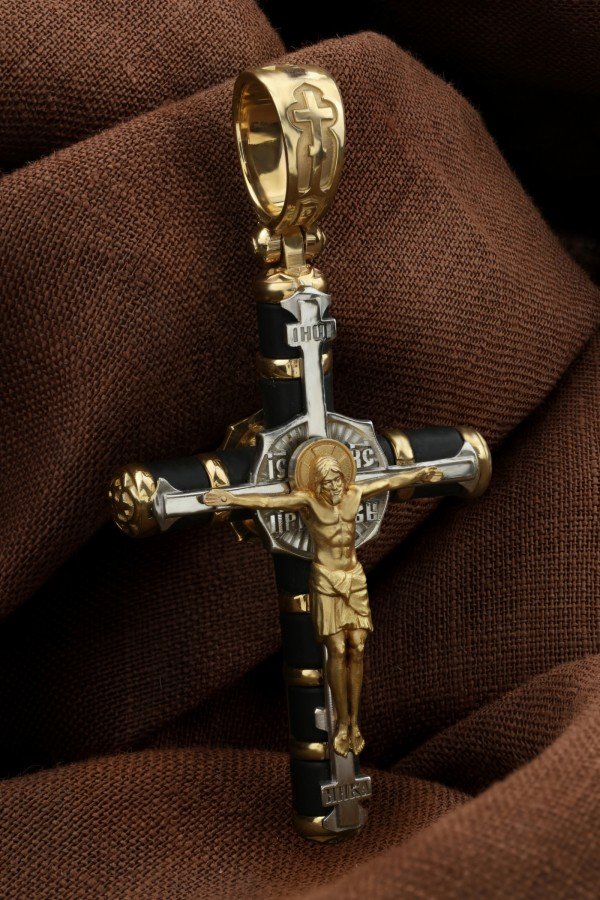 Крест из лимонного золота c ониксом