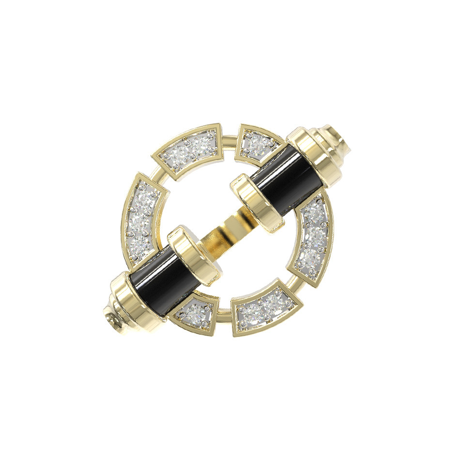 Кольцо из лимонного золота c бриллиантами и ониксом