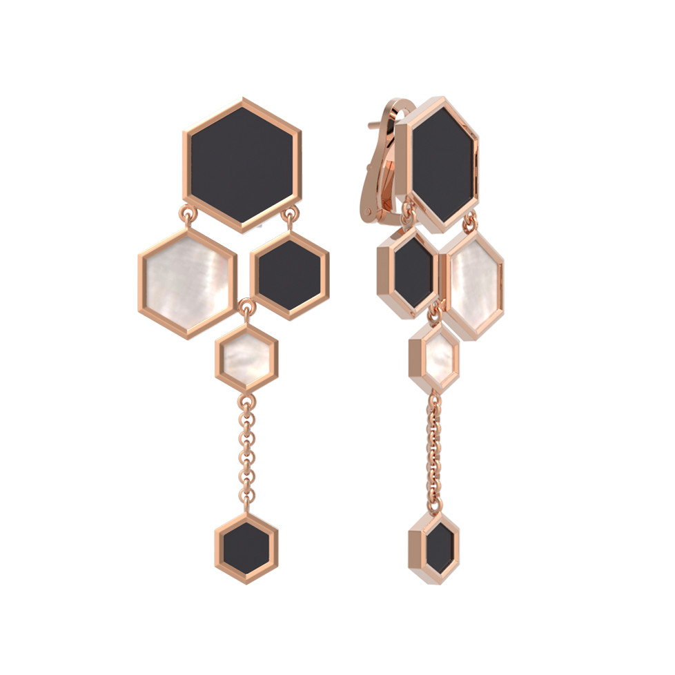 Серьги из золота c ониксом и перламутром