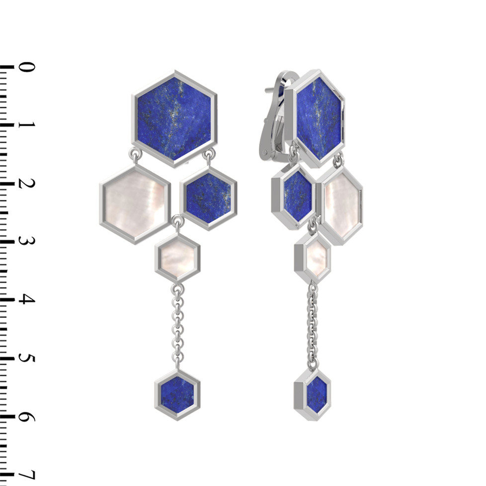 Серьги из белого золота c лазуритом и перламутром