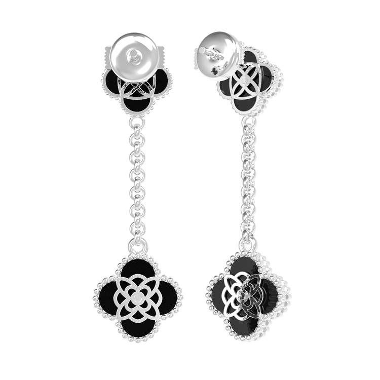 Серьги из белого золота c бриллиантами и ониксом