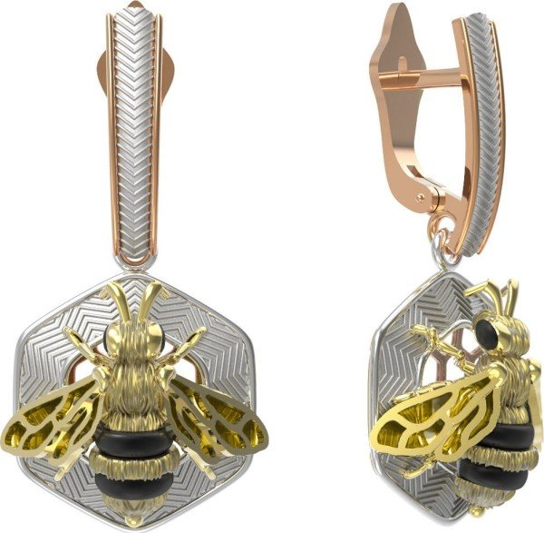 Серьги из золота 585 пробы c эмалью, ониксом и эмалью