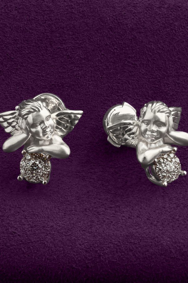 Серьги из белого золота 585 пробы c бриллиантами