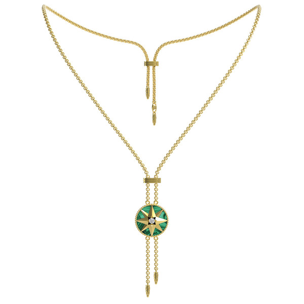 Колье из лимонного золота c фианитом, малахитом и перламутром