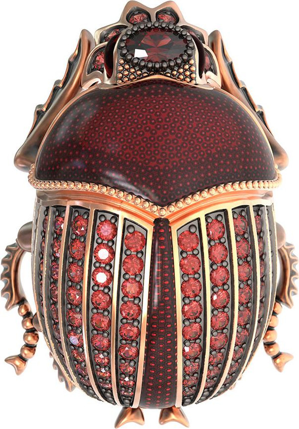 Брошь из золота c эмаль , фианитом и гранатом