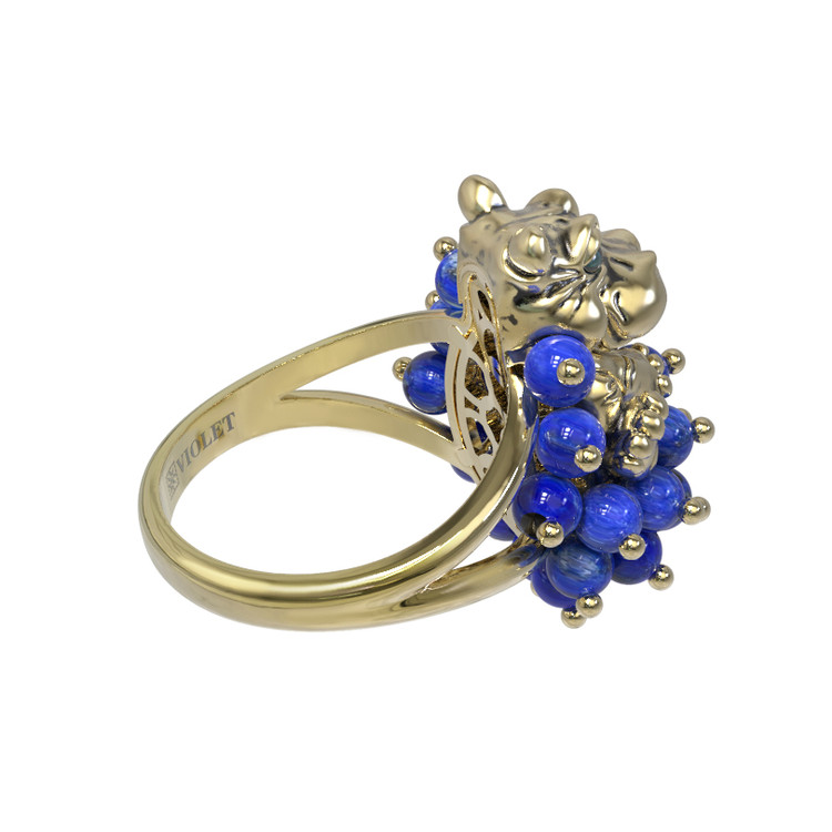 Кольцо из лимонного золота c эмаль и лазуритом