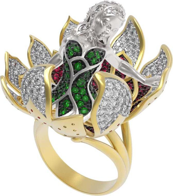 Кольцо из лимонного золота c фианитом