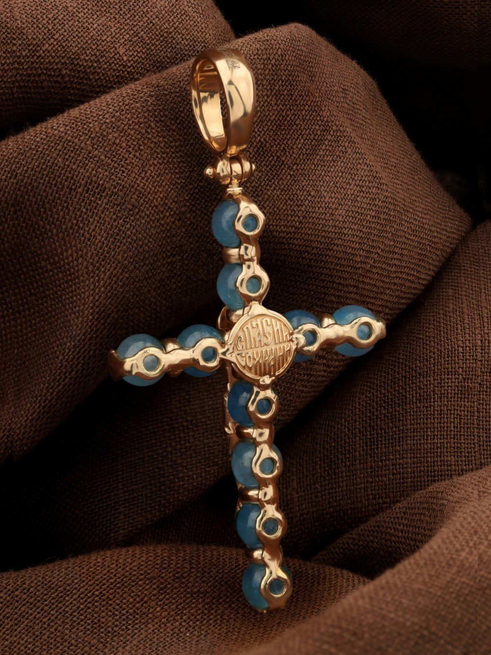 Крест из золота c жадеитом