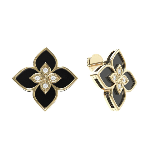 Серьги из лимонного золота c бриллиантами и ониксом