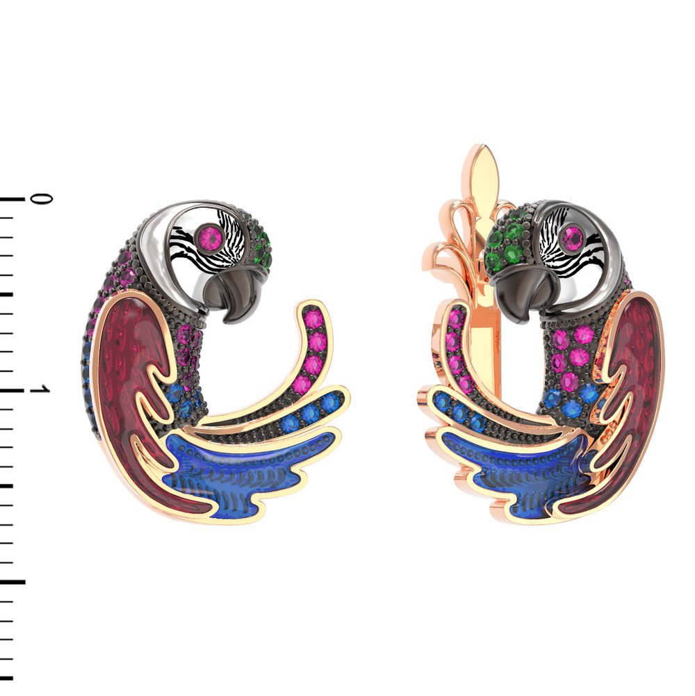 Серьги из золота c эмаль и фианитом