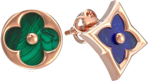 Серьги из золота c лазуритом и малахитом