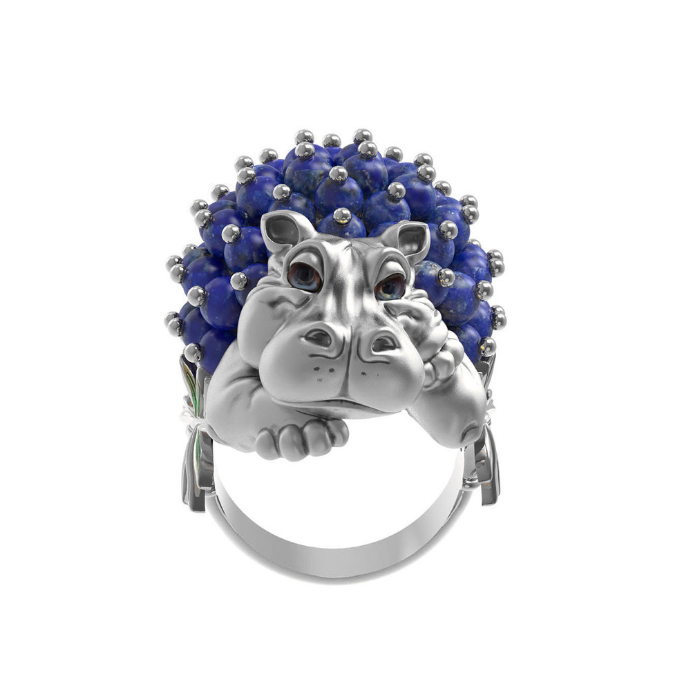 Кольцо из белого золота c эмаль и лазуритом