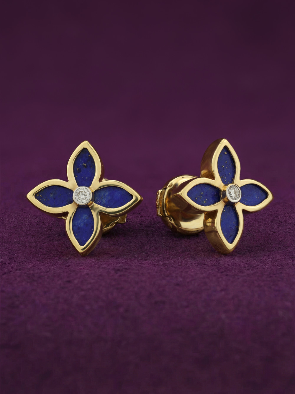 Серьги из лимонного золота c бриллиантами и лазуритом