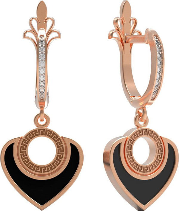 Серьги из золота c фианитом и ониксом