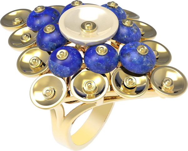 Кольцо из лимонного золота c лазуритом и перламутром