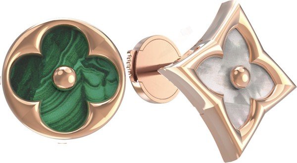 Серьги из золота 585 пробы c малахитом и перламутром