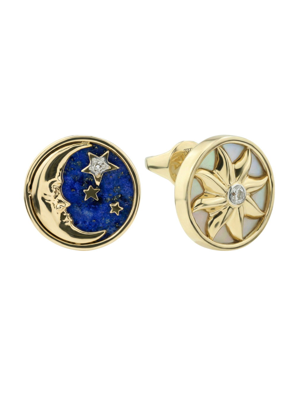 Серьги из лимонного золота c бриллиантами, лазуритом и перламутром