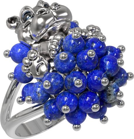 Кольцо из белого золота c эмаль и лазуритом