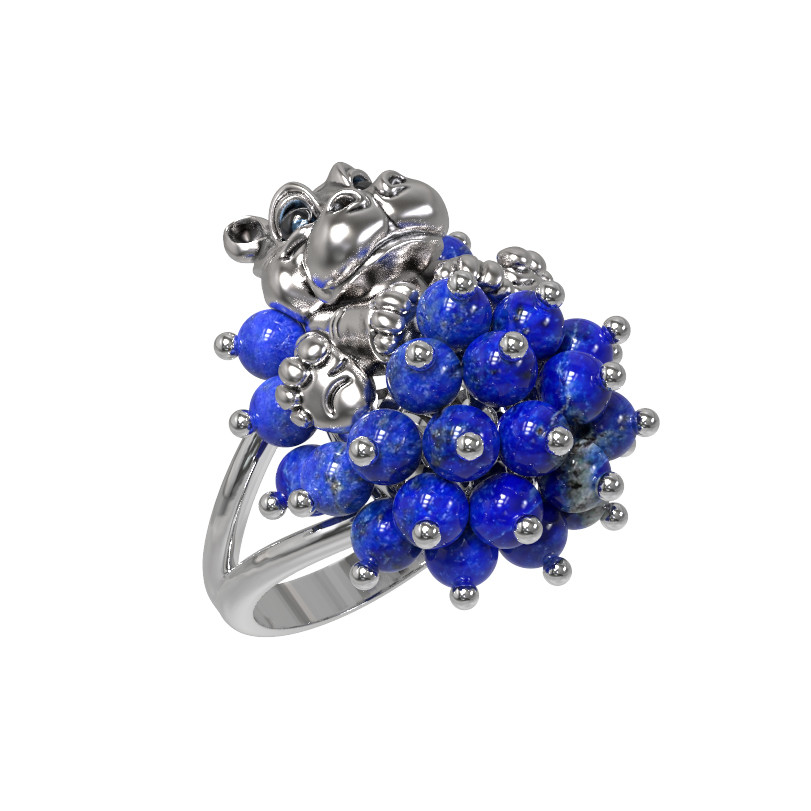 Кольцо из белого золота c эмаль и лазуритом