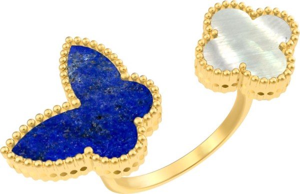 Кольцо из лимонного золота 585 пробы c лазуритом и перламутром