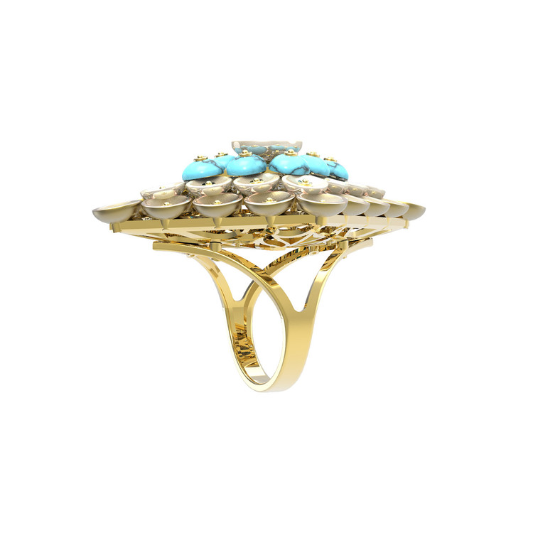 Кольцо из лимонного золота c бирюзой и перламутром