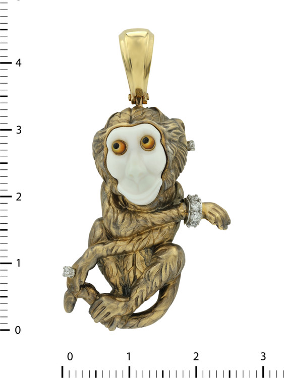 Подвеска из лимонного золота c эмаль , бриллиантами, рубином и бивнем мамонта