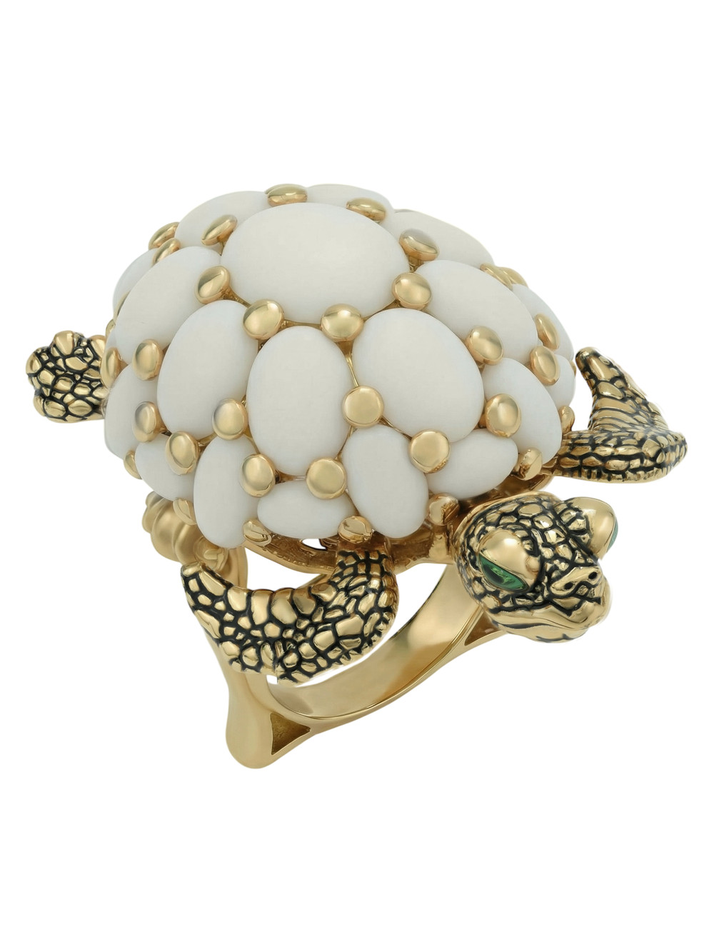 Кольцо из лимонного золота c эмаль и бивнем мамонта