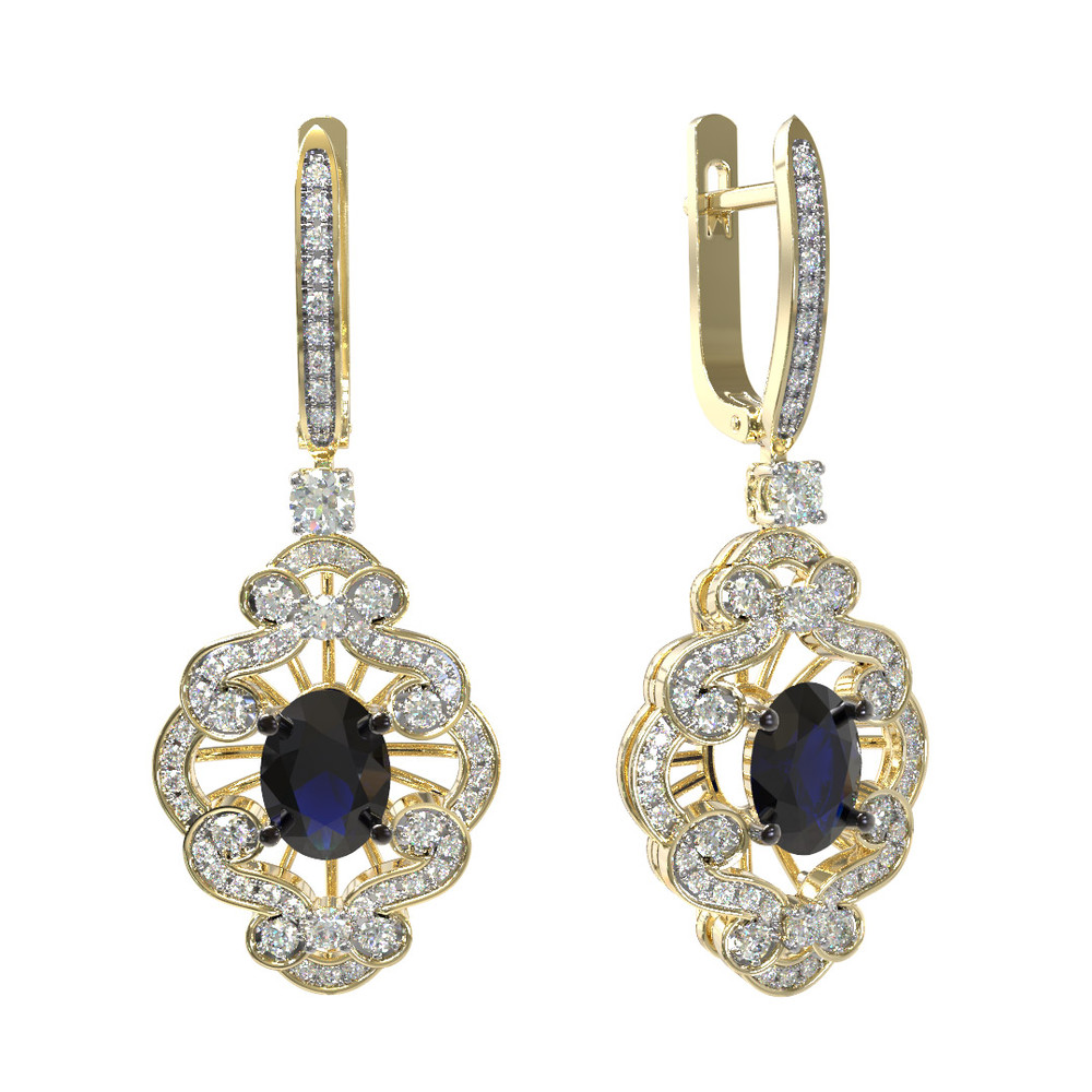 Серьги из лимонного золота c бриллиантами и сапфиром