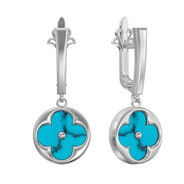 Серьги из белого золота c бирюзой