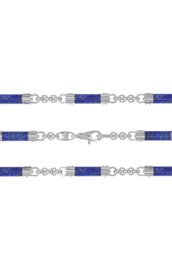 Цепь из белого золота 585 пробы c лазуритом