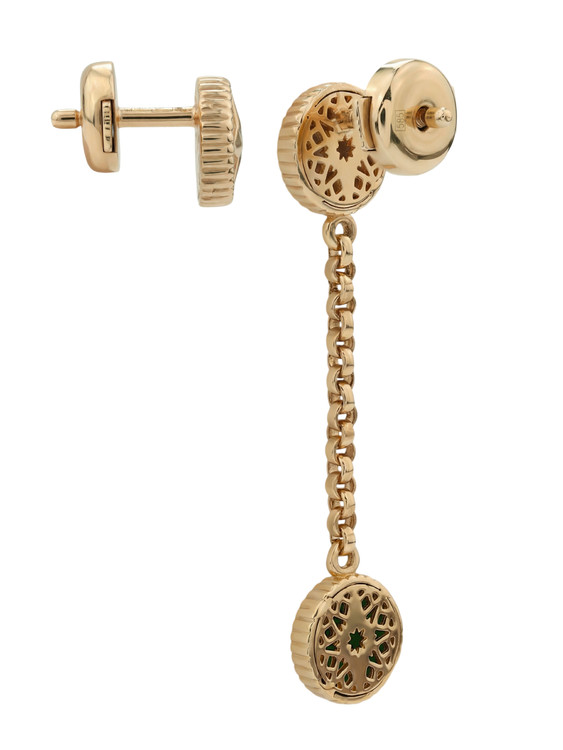 Серьги из золота c бриллиантами, малахитом и перламутром