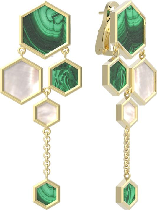 Серьги из лимонного золота c малахитом и перламутром