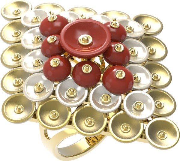 Кольцо из лимонного золота c агатом и перламутром