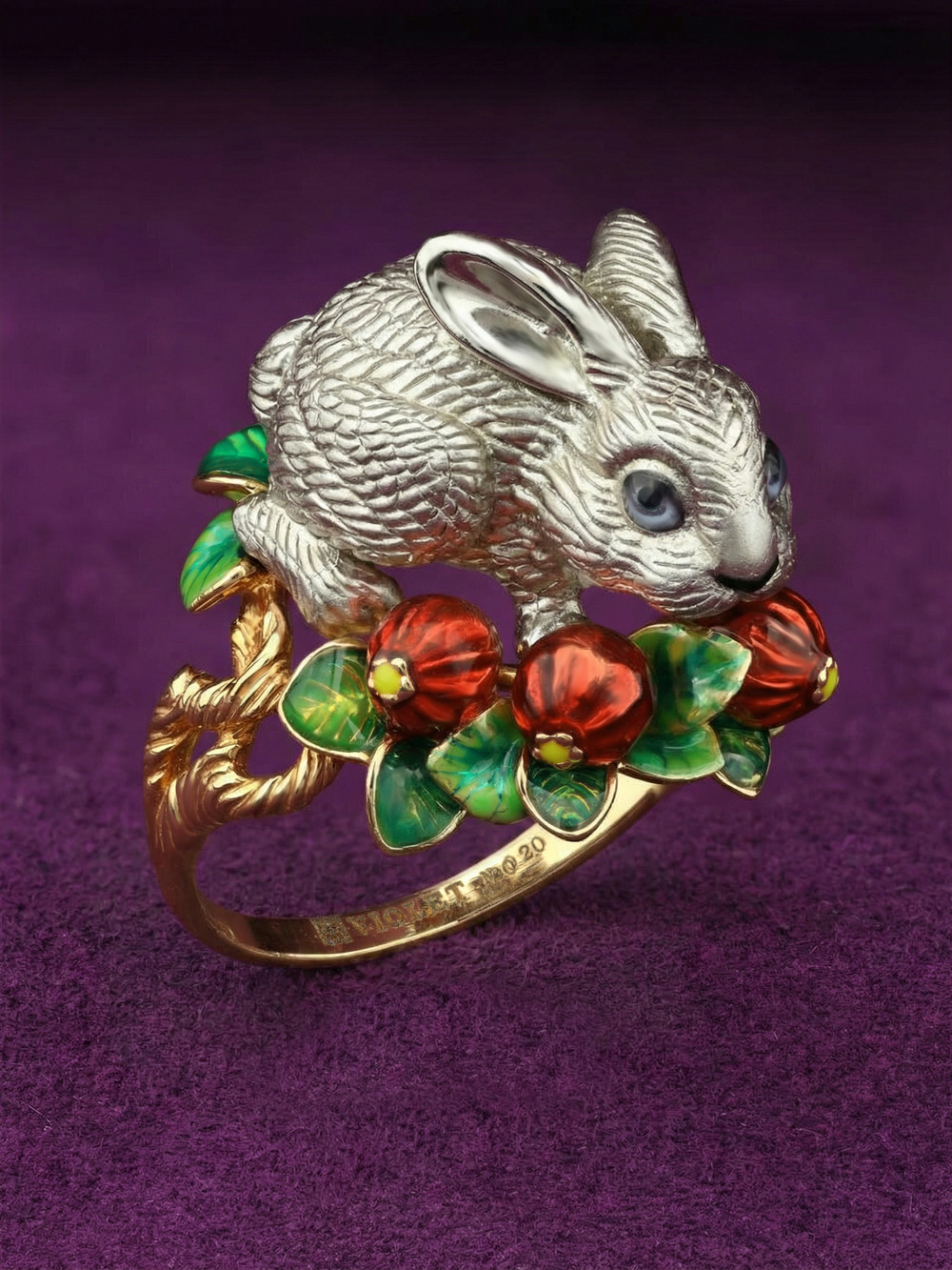 Кольцо из лимонного золота c эмаль