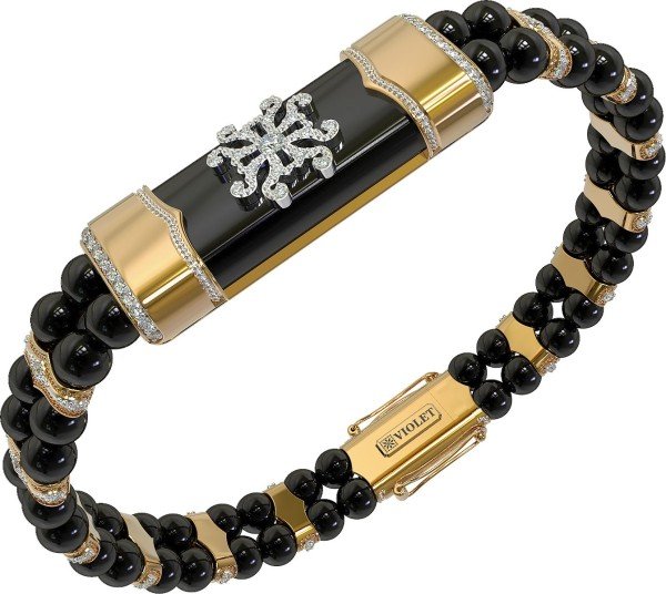 Браслет из лимонного золота 585 пробы c бриллиантами и ониксом