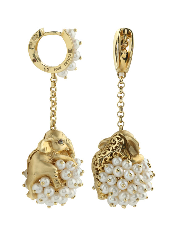 Серьги из лимонного золота c эмаль и жемчугом