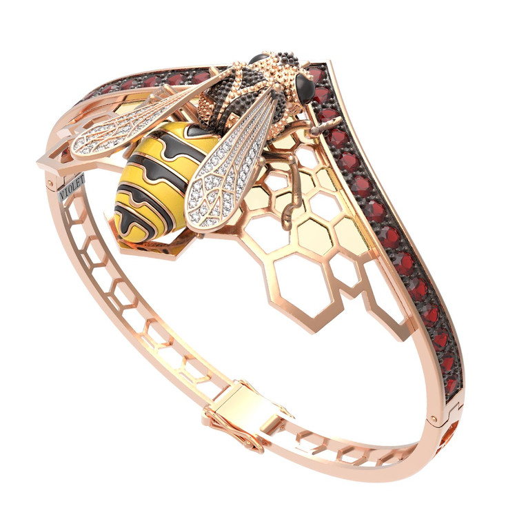 Браслет из золота c эмаль , фианитом, гранатом и эмалью