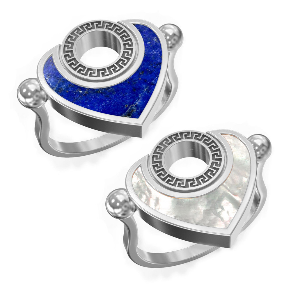 Кольцо из белого золота c лазуритом и перламутром