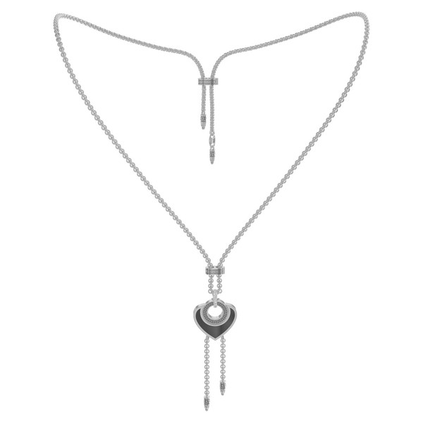 Колье из белого золота c фианитом, ониксом и перламутром