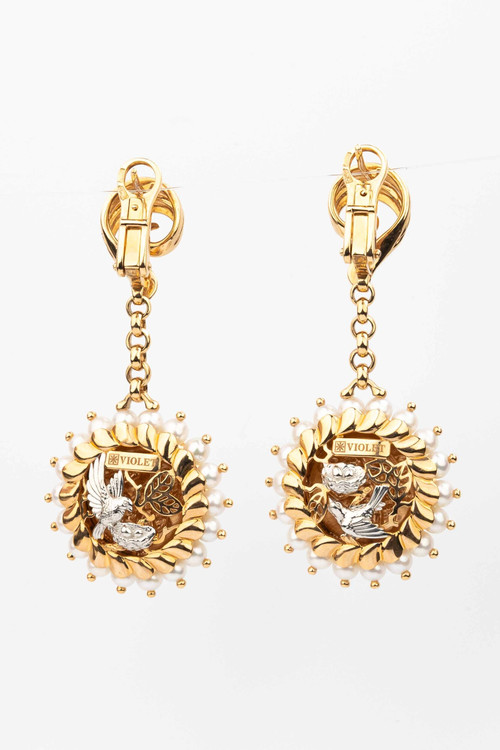 Серьги из золота c эмаль и жемчугом