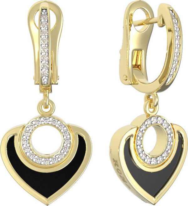 Серьги из лимонного золота c бриллиантами и ониксом