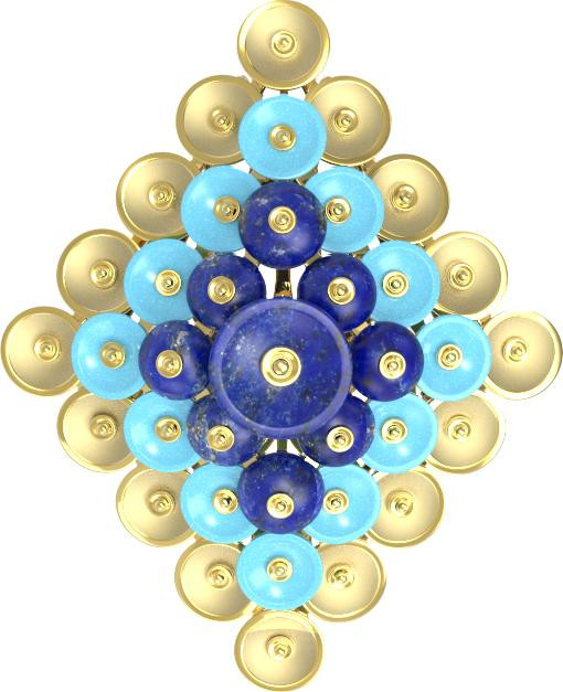 Подвеска из лимонного золота c бирюзой и лазуритом