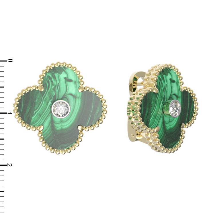 Серьги из лимонного золота c бриллиантами и малахитом