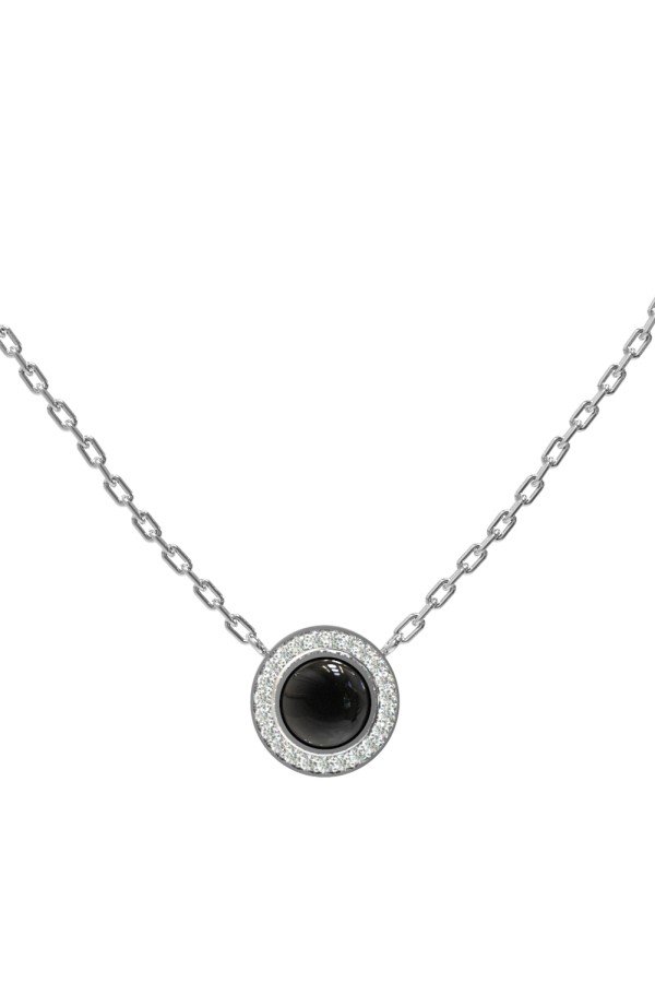 Колье из белого золота 585 пробы c бриллиантами и ониксом