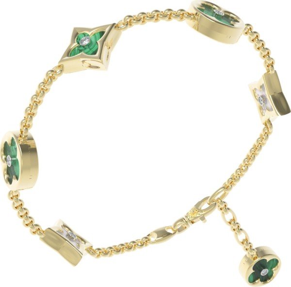 Браслет из лимонного золота 585 пробы c бриллиантами, малахитом и перламутром