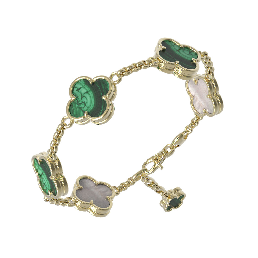 Браслет из лимонного золота c малахитом и перламутром