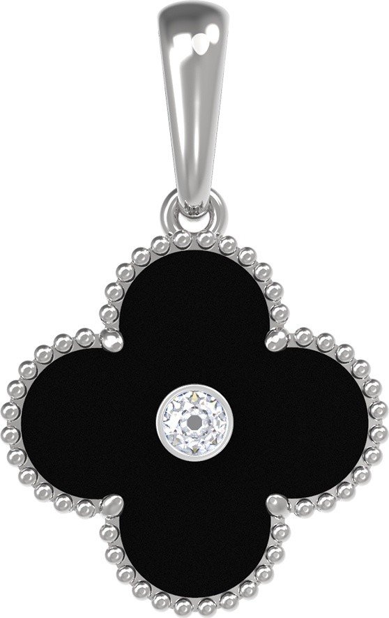 Подвеска из белого золота 585 пробы c бриллиантами и ониксом