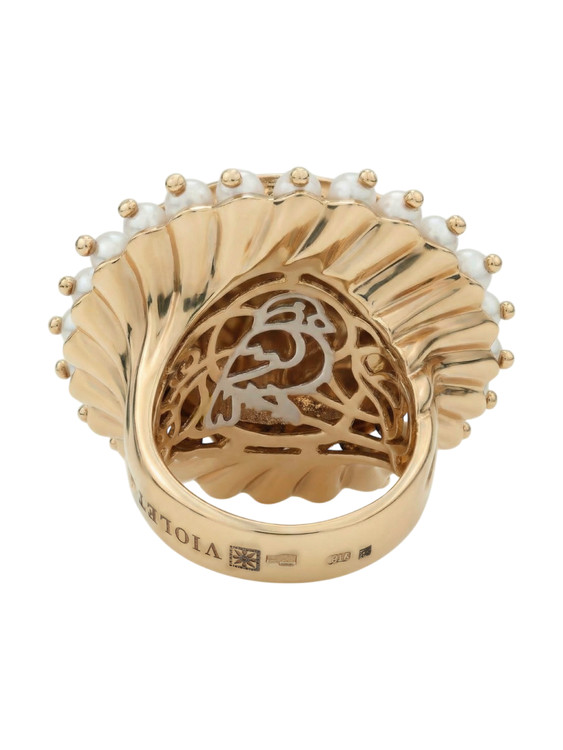 Кольцо из золота c эмаль и жемчугом