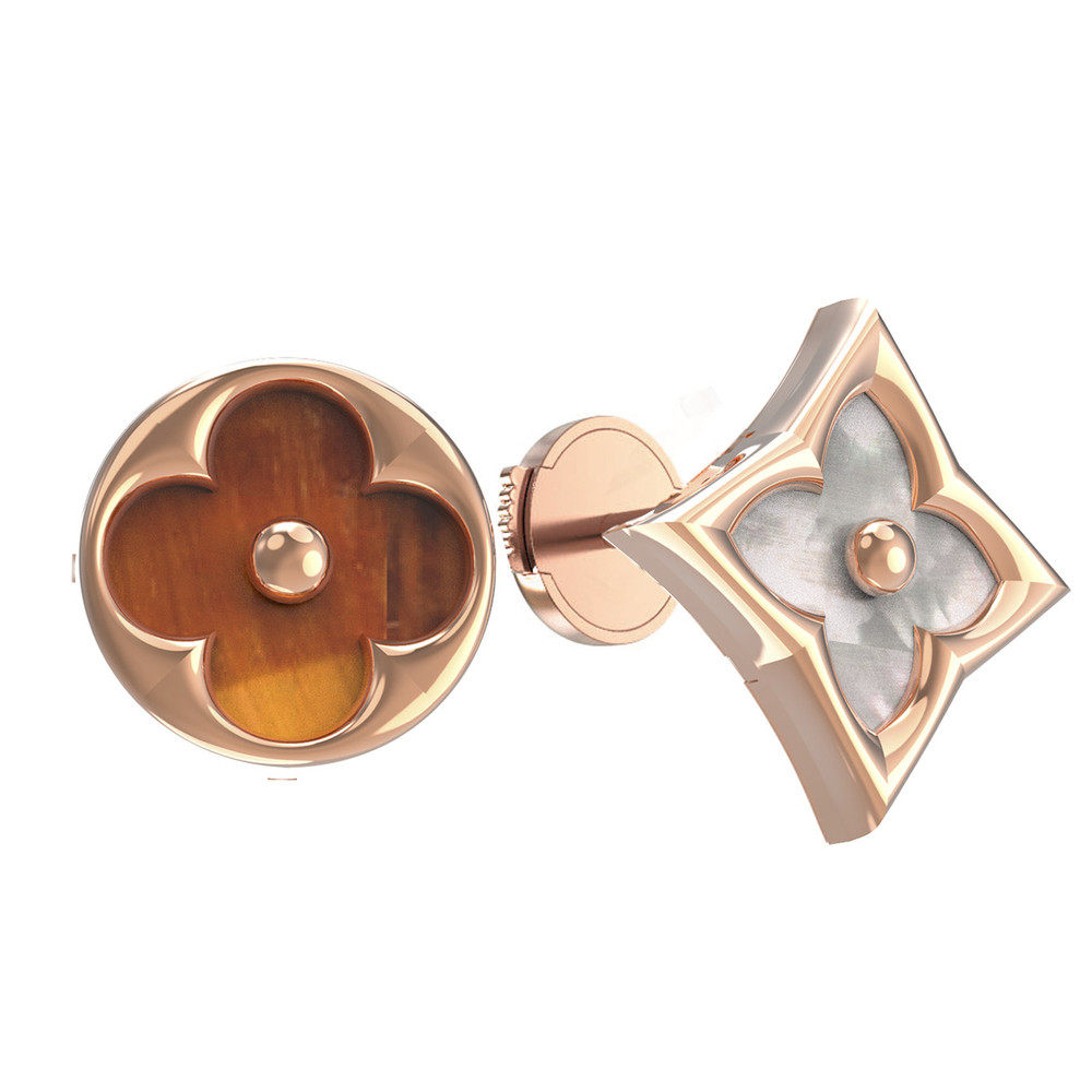 Серьги из золота c тигровым глазом и перламутром