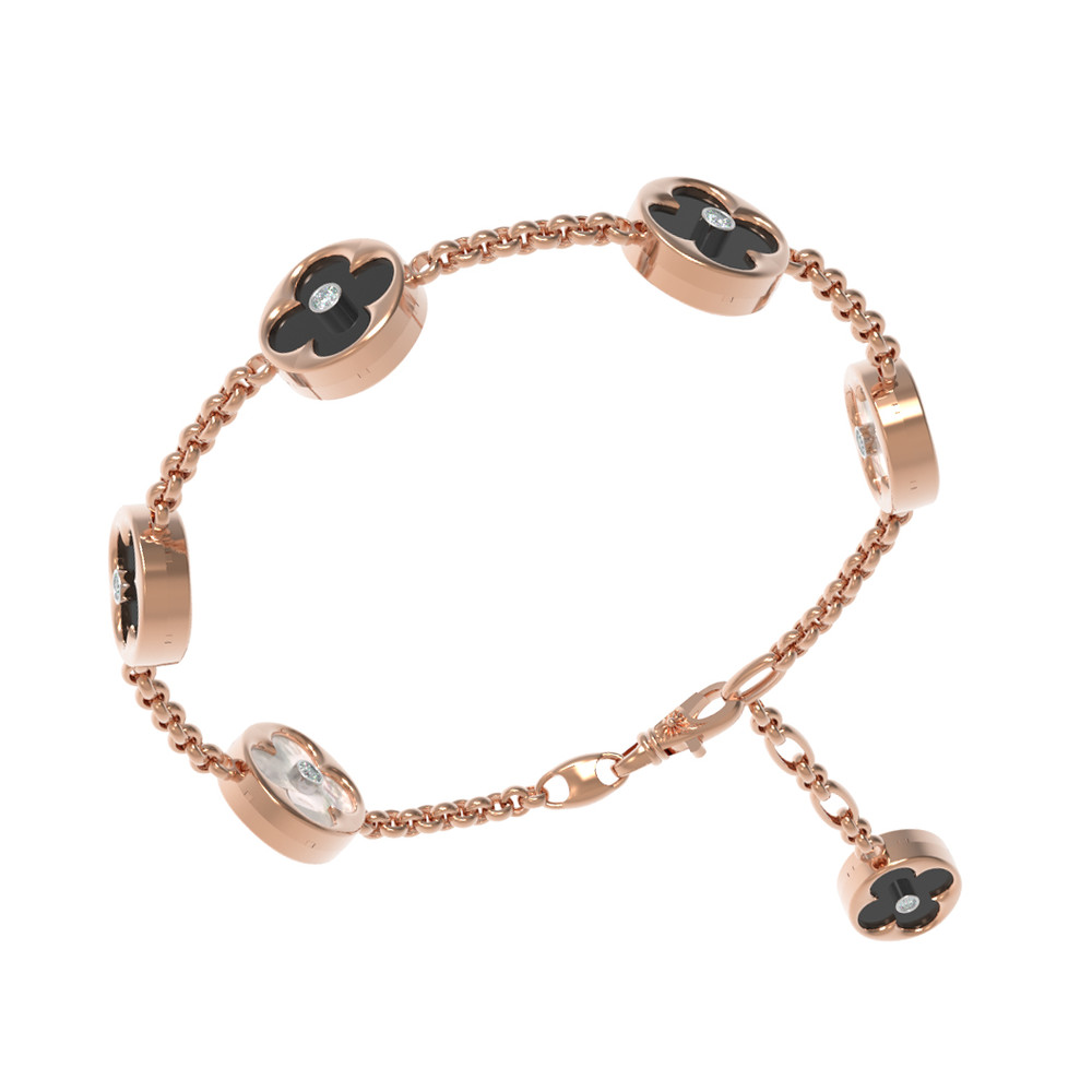 Браслет из золота c бриллиантами, ониксом и перламутром